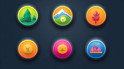 Collection of colorful vibrant vector icons depicting nature, environment and ecology
