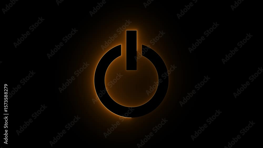 Poster neon power button icon animation on black background. startup shutdown screen turn on off button mot