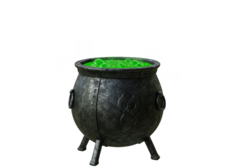 Isolated PNG Image of Witch Cauldron with Green Potion on Transparent