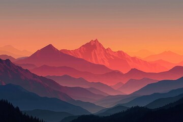 Majestic Mountain Sunset Landscape. Vibrant Scenic Horizons and Colorful Skies