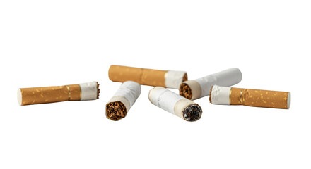 Isolated PNG Multiple Cigarette Butts Smoking and Tobacco Trash in Transparent Background