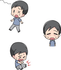 熱中症の初期症状になる男性のイラスト3パターンセット