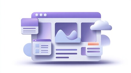 Computer interface design 3D render shows cloud connectivity, intended for advertising