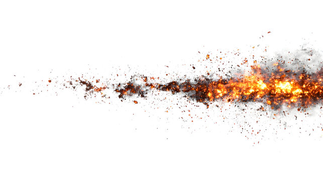 Dynamic fire explosion element with sparks and smoke on a transparent background for visual effects and designs