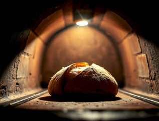 Bread in the oven with dramatic light