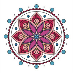 Intricate floral mandala design with pink and teal colors on white background
