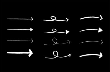Hand-drawn Arrow Set - White on Black Background Vector
