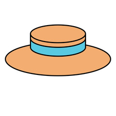 vector illustration of Simple cute summer straw hat with blue ribbon