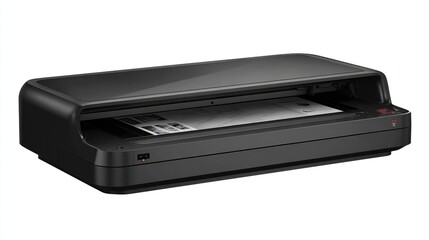 Document scanner processing paper on a clean background. For office or home use