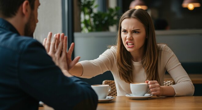 Arguing couple cafe