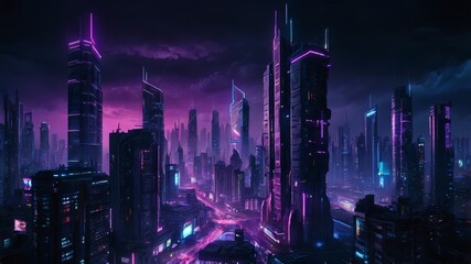 Futuristic Cyberpunk City at Night with Neon Lights