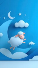 Sheep floating under moon and stars