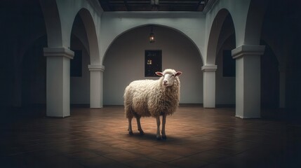 Sheep in ornate interior space