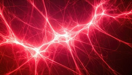 Abstract Red Nebula With Glowing Filaments and Energy Displaying Bright Light Against Dark Background