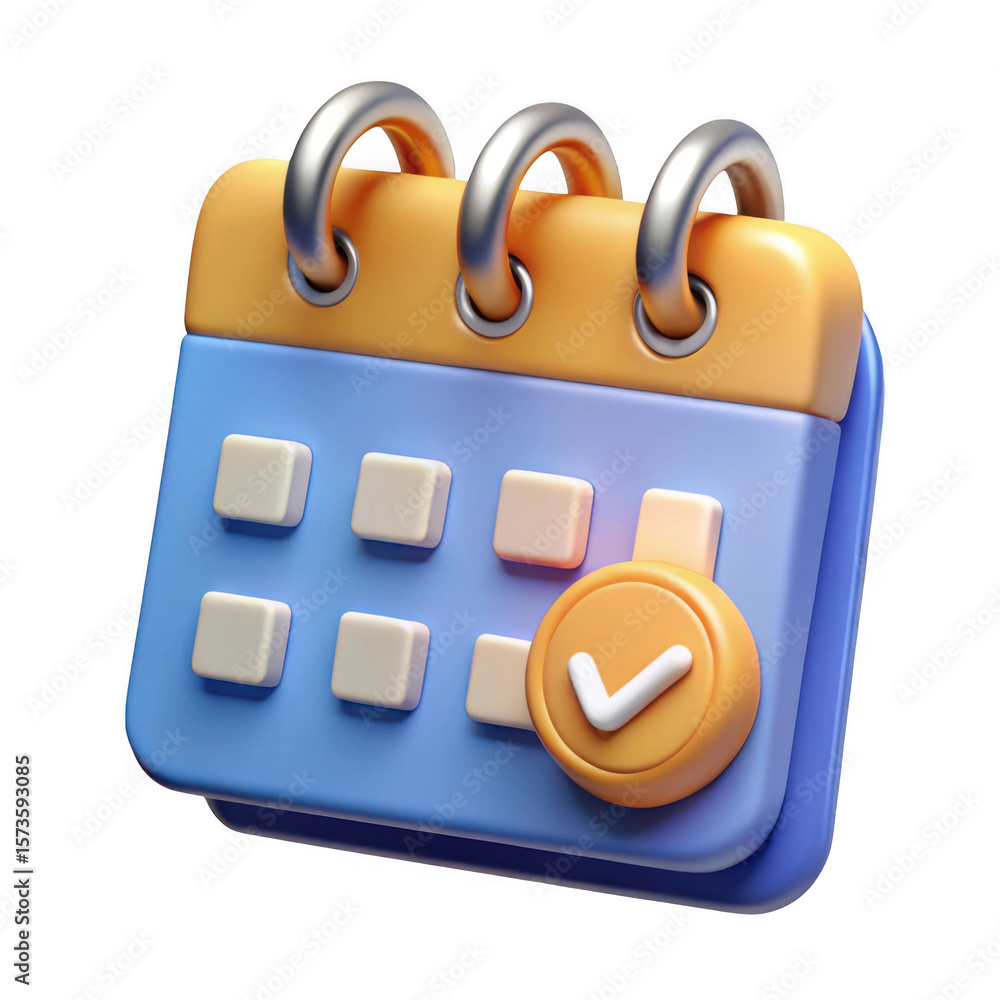 Poster 3d stylized calendar with check mark icon isolated on transparent background