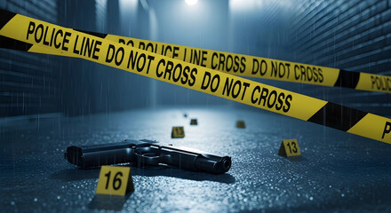 Gun at Crime Scene with Police Line