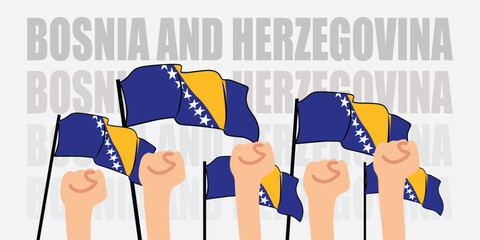 hand with flag of the Bosnia and Herzegovina or Bosnia and Herzegovina independence day vector illustration of Bosnia and Herzegovina flag with gray background banner or greeting card