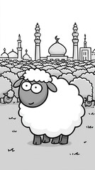 Cartoon sheep mosque landscape