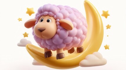Cute sheep on crescent moon illustration