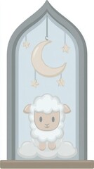 Cute sheep in window illustration
