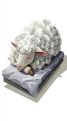White sheep sleeping illustration