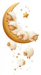 Sheep on crescent moon illustration