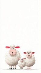 Three fluffy sheep family illustration