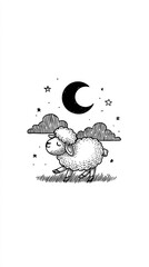 Cute sheep illustration night sky