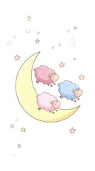 Cute sheep on moon illustration