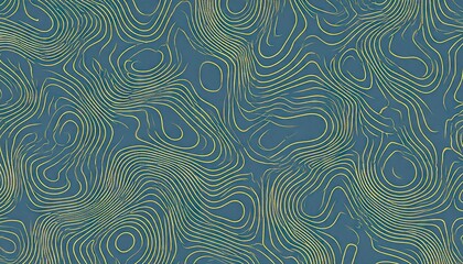 Abstract Topographic Pattern Featuring Mustard Yellow Lines Over Slate Gray Background