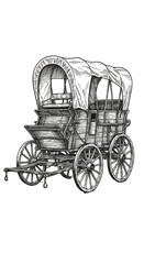 Vintage Wagon Illustration Western Transport Vehicle Drawing in White