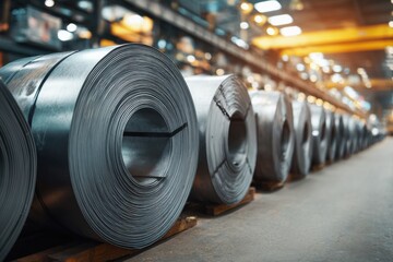 Rolled Steel Coils in a Warehouse with Industrial Storage Space