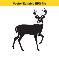 Obraz premium Majestic Whitetail Deer Silhouette A Striking Black and White Depiction of Wildlife in Simple Form Embodying Elegance and Power