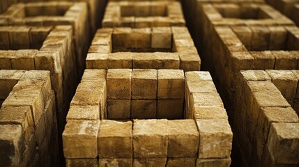 Rustic Wooden Block Pattern in an Abstract Indoor Setting