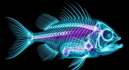 X Ray Fish Silhouette With Internal Organs Displayed In Vivid Colors For Educational Purposes