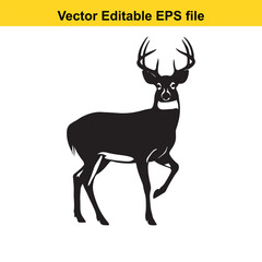 Obraz premium Majestic Whitetail Deer Silhouette A Striking Black and White Depiction of Wildlife in Simple Form Embodying Elegance and Power