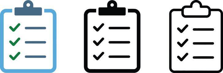 Checklist Clipboard Icons: To-Do List & Task Completion Symbols for Productivity.