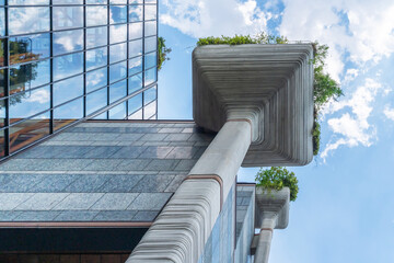 Shanghai. Modern architectural design with greenery visible from ground level in Shanghai