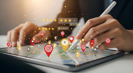 Tablet Map with Pins and Ratings