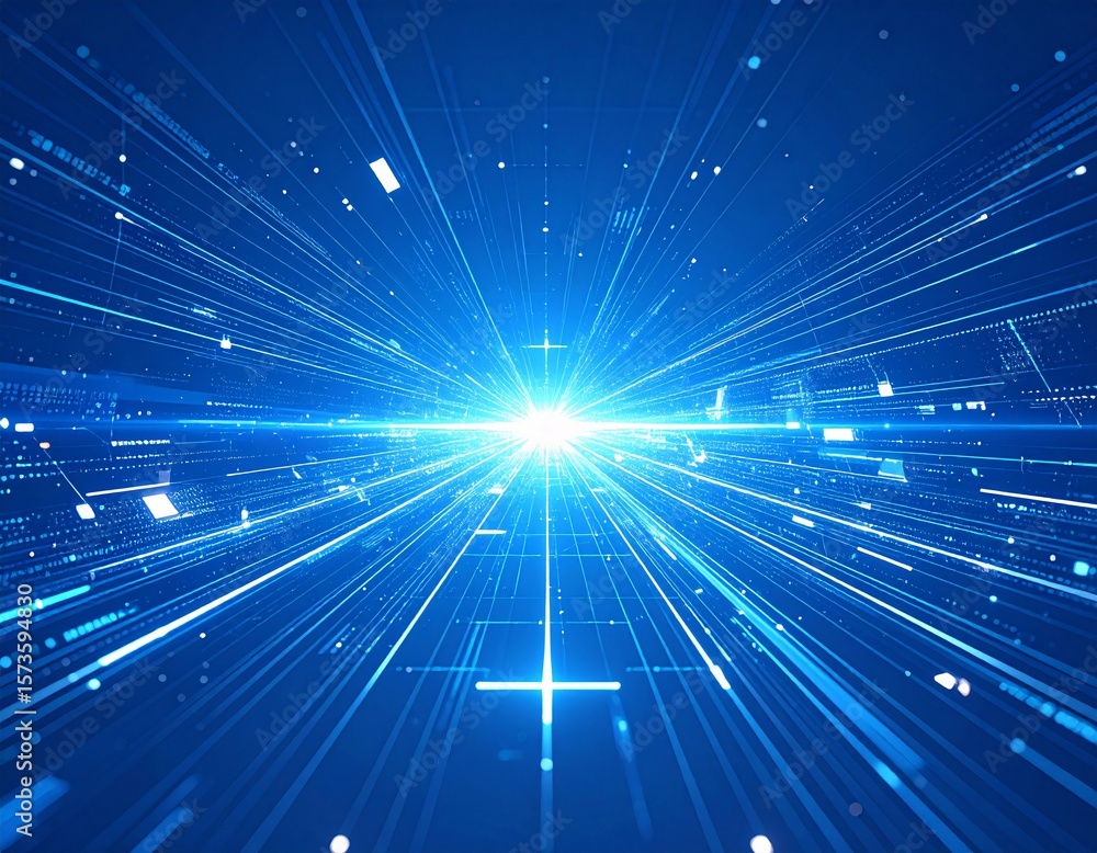 Fototapete abstract digital technology background futuristic light rays and data streams