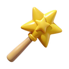 3d golden star magic wand isolated on transparent background