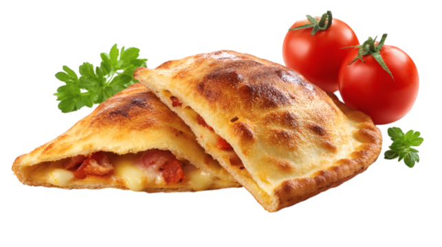 Calzone Italian folded pizza, isolated on transparent 