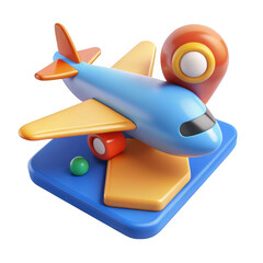 3d airplane and map pin isolated on transparent background
