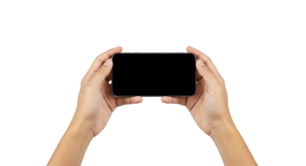 Isolated PNG of Hands Holding Phone Device With Transparent Background