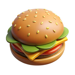 Stylized 3d burger with sesame seed bun isolated on transparent background