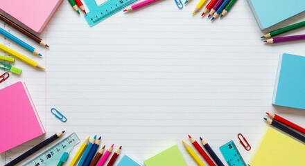 Student Supplies Overview on a Blank Sheet - Colorful Stationery Items Creating an Educational Background for Future Learning and Creativity