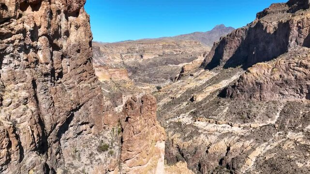Aerial view of canyon and rock formations, United States.