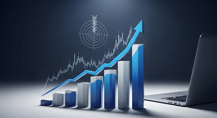 Growing Bar Graph and Laptop
