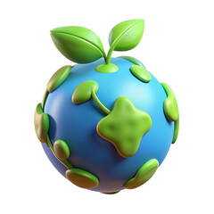 3d earth with sprouting leaves isolated on transparent background