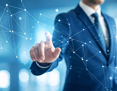 Businessman Interacting with a Futuristic Network Global Connectivity and Digital Transformation